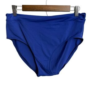 LL Bean bikini bottoms womens 14 blue high waist beach pool nautical coastal UPF